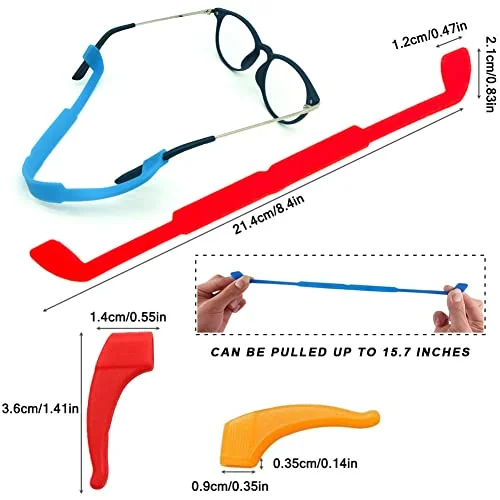 12 Pack Anti Slip Kids/Adult Eyeglasses Straps with 12 Pair Ear Grip Hooks Safe 2