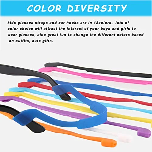 12 Pack Anti Slip Kids/Adult Eyeglasses Straps with 12 Pair Ear Grip Hooks Safe 4