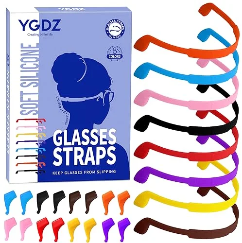 8 Pack Kids Glasses Straps, Silicone Eyewear Retainers with Ear Hooks, 8 Colors