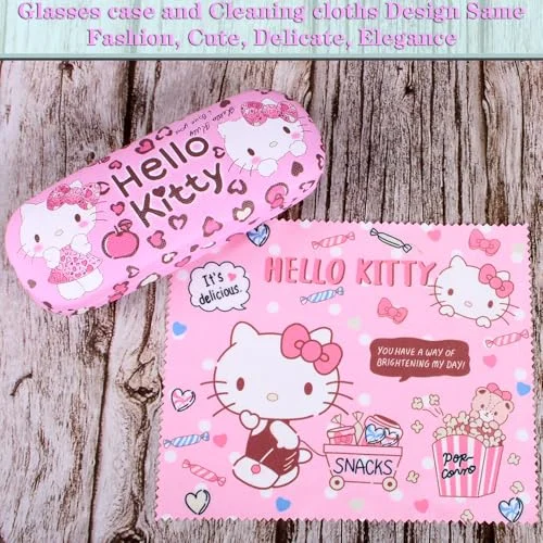 ADBGV Cute Cartoon Kitty Hard Shell Eyeglasses Cases Protective Case with Glasses Cloth Storage Box Eyewear Retainer Holder for Girl Teen 2