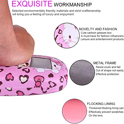 ADBGV Cute Cartoon Kitty Hard Shell Eyeglasses Cases Protective Case with Glasses Cloth Storage Box Eyewear Retainer Holder for Girl Teen 3