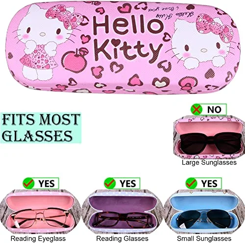 ADBGV Cute Cartoon Kitty Hard Shell Eyeglasses Cases Protective Case with Glasses Cloth Storage Box Eyewear Retainer Holder for Girl Teen 4