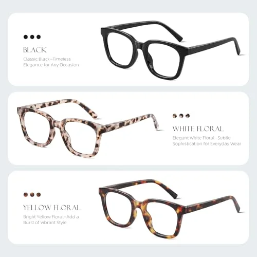 AIMISUV Reading Glasses for Women Men - Blue Light Blocking Magnifying Readers,Oprah Square Anti-Glare Computer Eyeglasses(3Pack,2.0X) 3