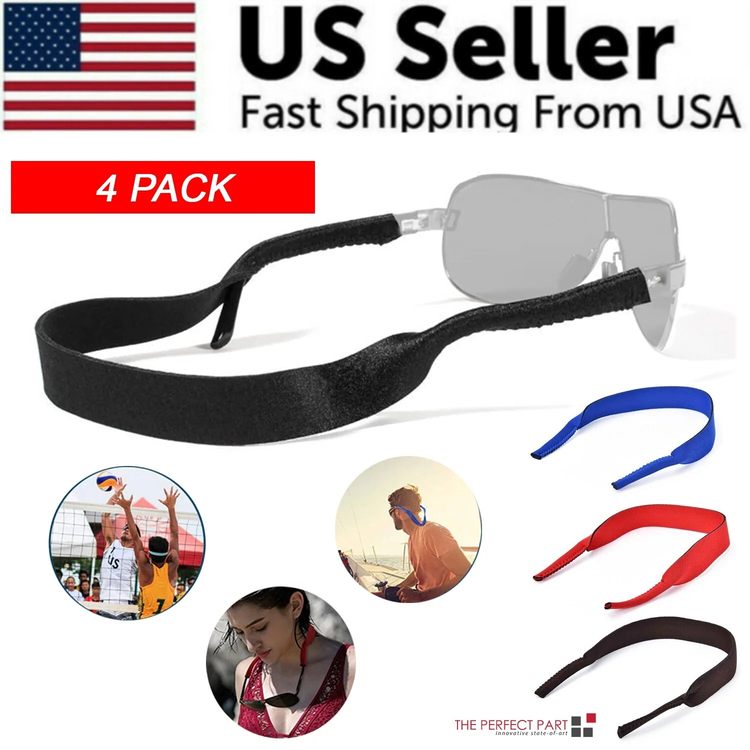 Kids Glasses Strap Eyeglasses Miraflex Holder Elastic String 4 Pack Black 4