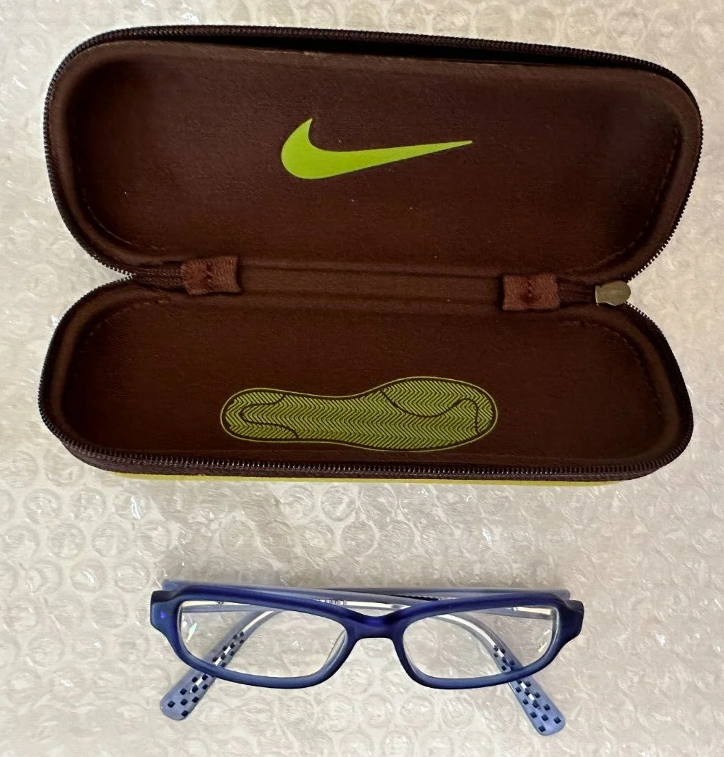 NIKE kids BOYS BLUE full rim rectangle eyeglasses FRAMES 46-14-125 w/Nike CASE