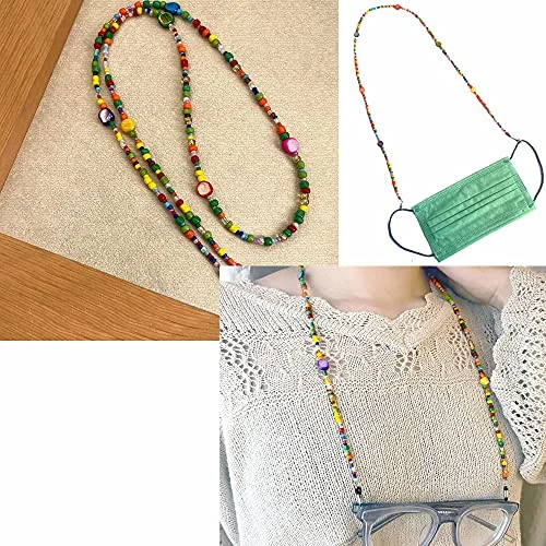 Peace Multi Colored Glass Bead Eyeglass Holder Mask chain kids back to school 4