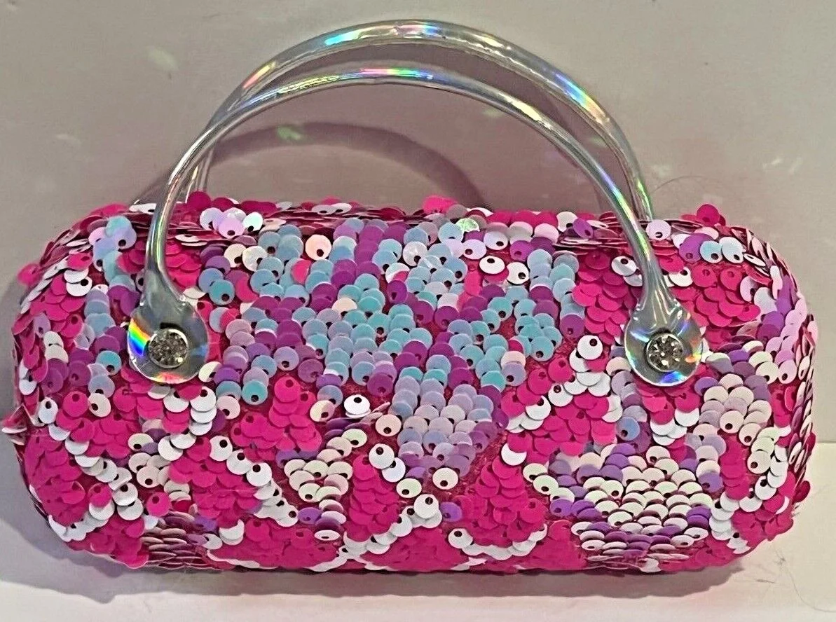 Women Kids Girls Boys pink sequin shiny Eyeglass Case Glasses Pouch Dazzling
