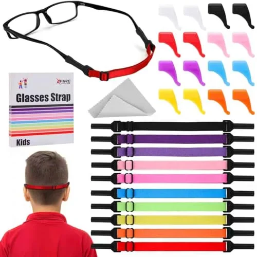 XFIRE-GEAR Kid Glasses Straps - 10 Psc Adjustable Eyewear Retainer with 10 pair Ear Hooks, No Tail Eyeglasses Holders Around Neck, Sunglasses Eyewear Retainer for Child&Big Kids (6.8-10in)