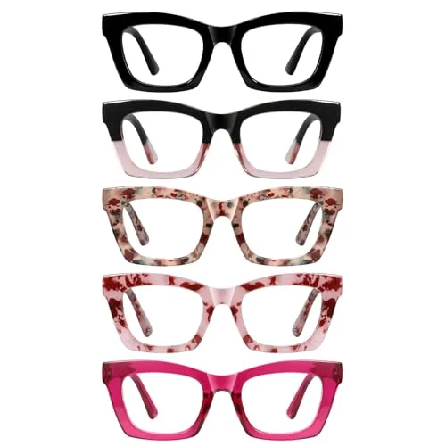XXZQRYHN Oprah Reading Glasses for Women-5 Pack Blue Light Blocking Square Fashion Readers with Spring Hinge Computer Eyeglasses(Mix1, 1.75x) 1